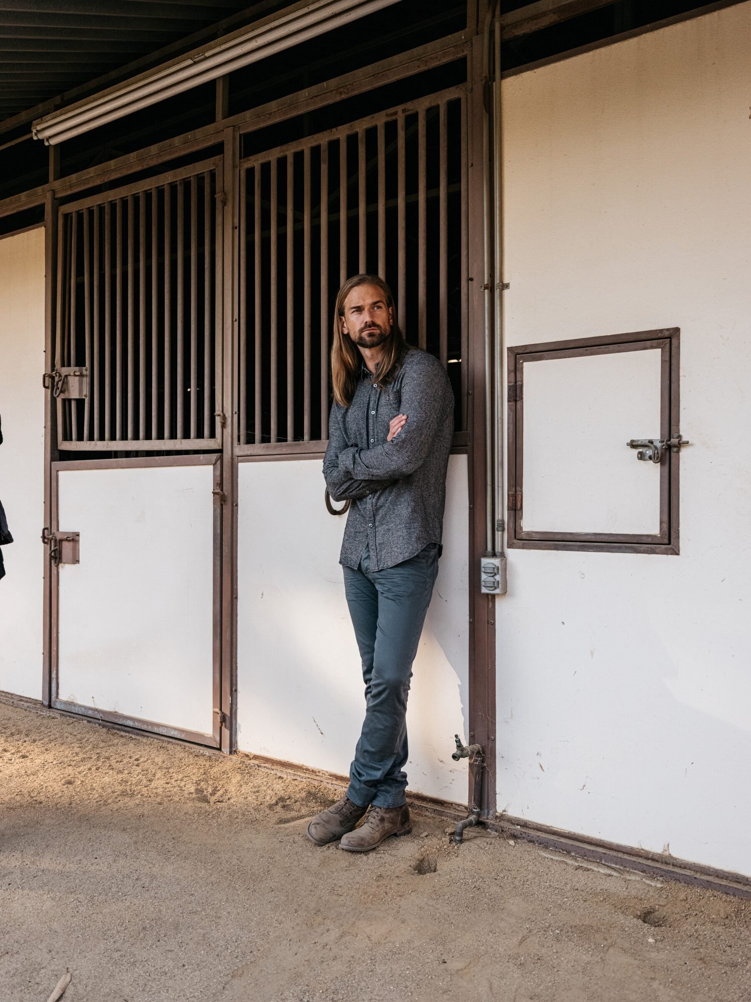 Portrait against the stable exterior, Shadow Hills Ranch
